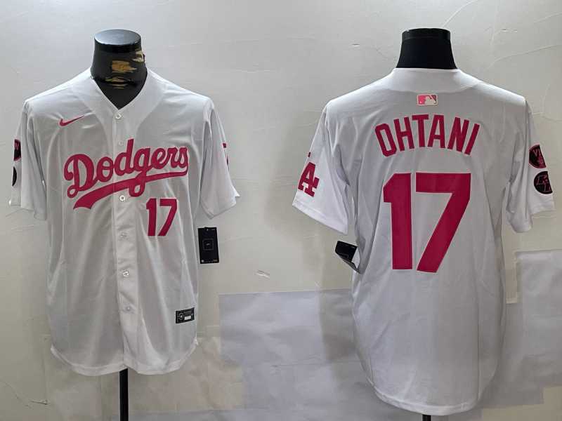 Men%27s Los Angeles Dodgers #17 Shohei Ohtani Number White Pink Limited Cool Base Stitched Jerseys->new york yankees->MLB Jersey